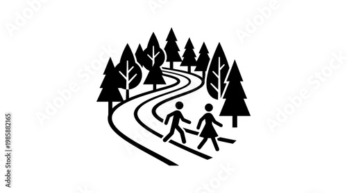 People Walking on Winding Trail Through Forest