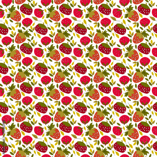 Vector seamless pattern with strawberries and raspberries on a white isolated background.