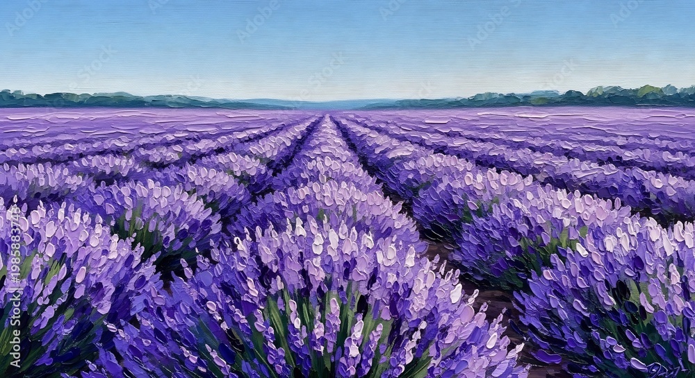 Obraz premium Vast Lavender Field Under a Clear Blue Sky.