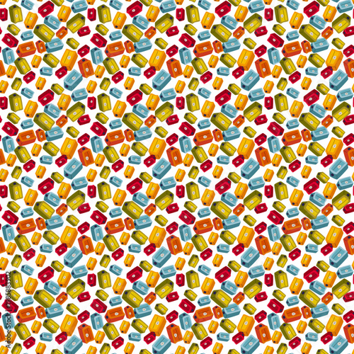 Vector seamless pattern with colored pencil sharpeners on a light isolated background