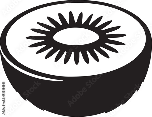 Clean black silhouette of kiwi fruit cut in half