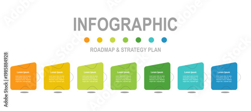 infographic elements template, business concept with 7 steps, multi color  rectangle  shapes design with label for workflow layout, diagram, annual report, web design.Creative banner, label, vector
