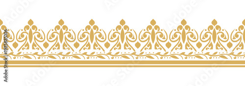 Gold ethnic border ornament. Geometric ethnic oriental seamless pattern. Stripe vector illustration. Native American Mexican African Indian tribal. Design border, textile, fabric, clothing, carpet.