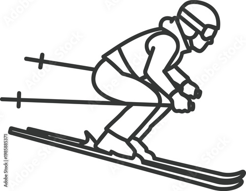 Professional downhill skier in racing crouch position line art icon
