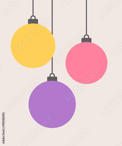 Christmas balls hanging ornaments holiday background. Vector illustration.