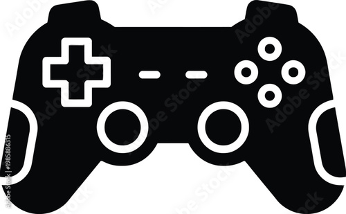 Sleek black silhouette of a modern video game controller, symbolizing entertainment, digital recreation, and interactive gaming experiences, perfect for technology and hobby-related designs