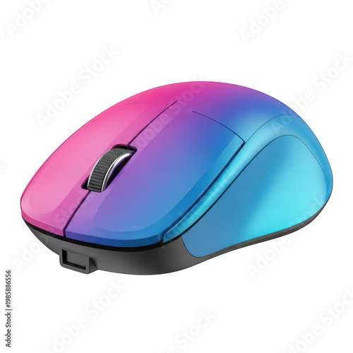 Color-shifting wireless optical mouse with sleek ergonomic design isolated on white background
