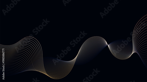 Photos Dark Abstract Wave Background with Golden Flowing Lines on Black Canvas