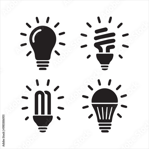 Lamp icon set. Different styles of light bulbs. Light bulb symbol. Lightbulb icons collection. Flat style - stock vector.