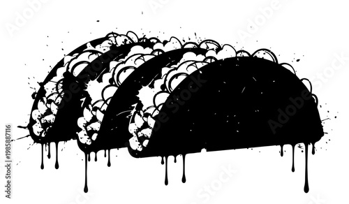 Tacos mexican food with artistic ink splatters and grunge drips