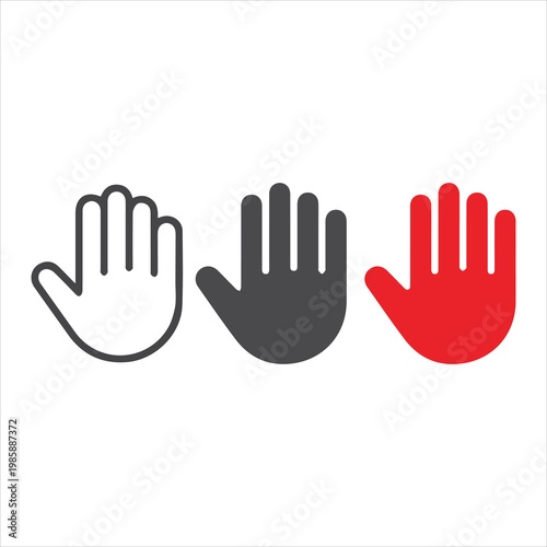 Hand icon set. Human palm, fingers, gesture, stop, imprint - stock vector.