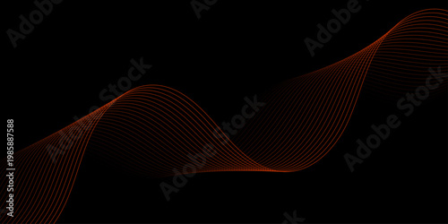 Abstract black background with orange wave lines with copy space, stylish modern design for web and presentation