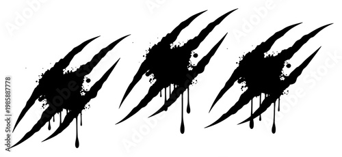 Claw marks from animal scratches with ink splatters and grunge drips style
