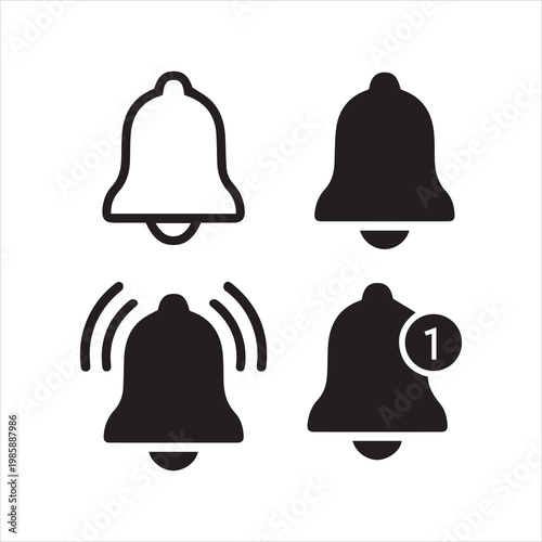 Notification bell icon. Alarm symbol. Incoming inbox message. Ringing bells. Alarm clock and smartphone application alert. Social media element. New message symbol flat style - stock vector.