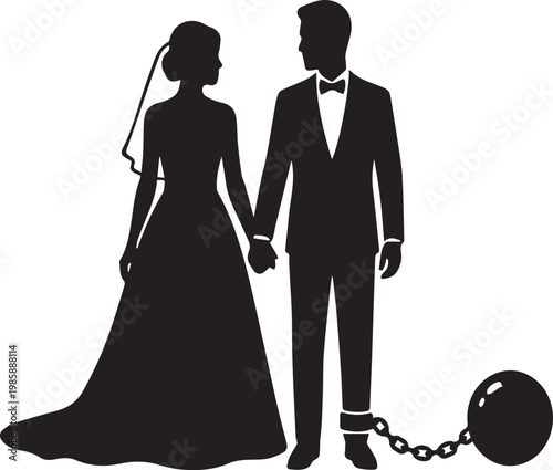 Marriage Ball and Chain Silhouettes for Funny Wedding Humor