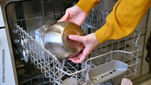 Dishes placed in dishwasher, showing progression of loading process