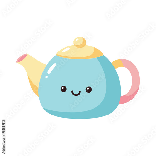 Cute cartoon smiling teapot with lid.