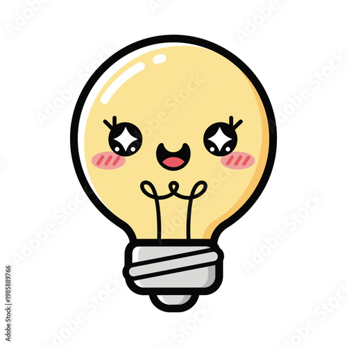 Cute cartoon light bulb character smiling.