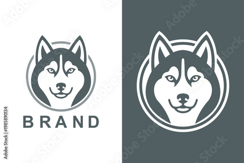 Modern Minimalist Siberian Husky Dog Mascot Logo Design, Professional Wolf Head Emblem Vector Badge