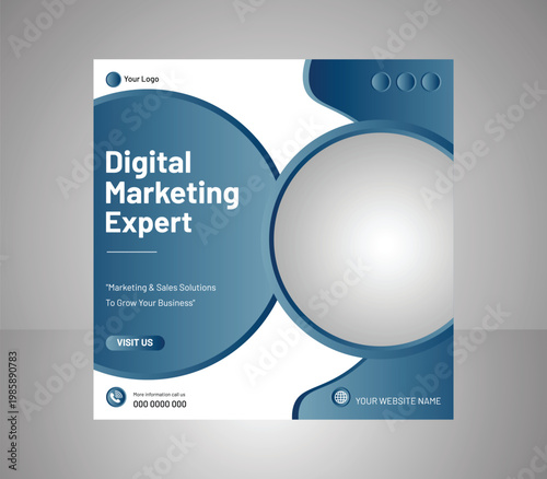 Digital Marketing Expert Template, Business Card Design, Professional Networking Card, Blue Corporate ID