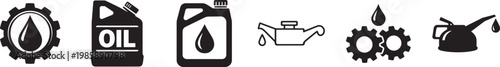 Oil engine motor icon set mechanical vehicle engine symbols vector illustration for auto design.