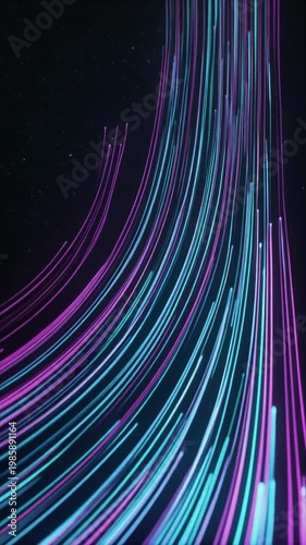  abstract digital lines flowing in dark space, representing data transfer