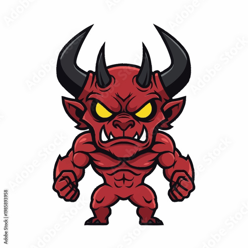 Cartoon Devil Character with Horns and Red Skin.