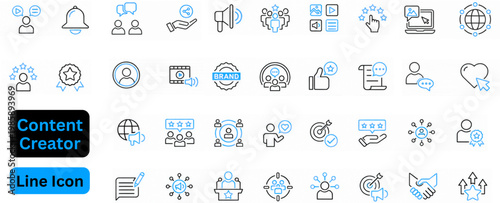 Content Creator line icon set. Content Creator icon set.  Content Creator line web icons, media. Linear icon collection. Editable stroke. Vector illustration