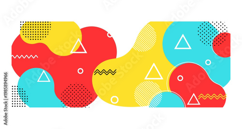 Abstract organic shapes with geometric patterns and vibrant colors on white background