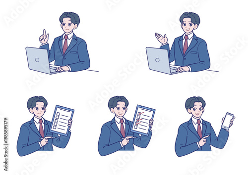 スーツ姿の若い男性の上半身のポーズセット