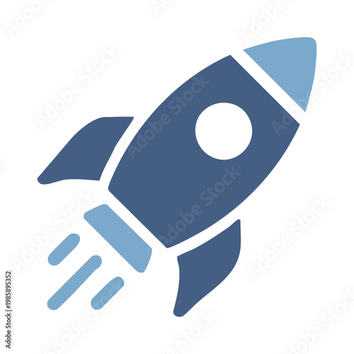 Blue rocket icon launching upwards, symbolizing growth and success