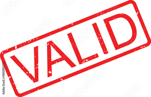 Bold red valid ink rubber stamp mark with worn texture for official document and record verification