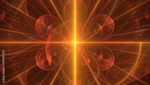 Abstract fractal with luminous orange lines and red organic shapes