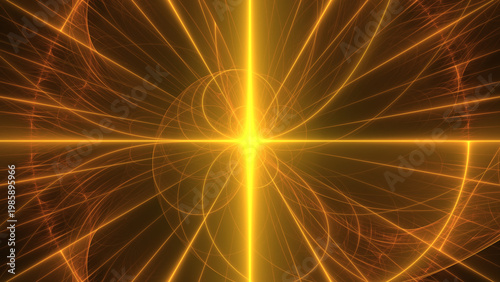 Abstract Golden Glowing Lines Background with Intersecting Light Rays and Curving Energy Patterns