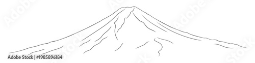 Simple mountain panorama sketch of Fuji. Minimal line art drawing symbol of Japan.