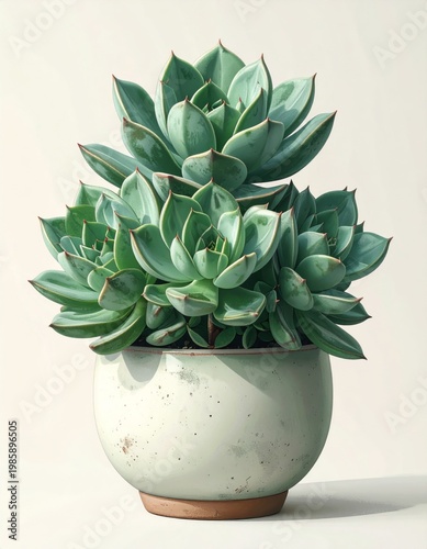 Succulent Plant in Light Green Pot on Beige Background
