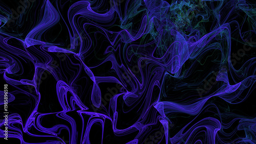 Dynamic Abstract Flowing Lines: Vibrant Purple and Teal Light Trails on Black Background, Digital Art Fractal Illustration