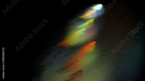Vibrant abstract light trails in a spectrum of colors on a dark background, creating dynamic motion and ethereal bokeh effects.