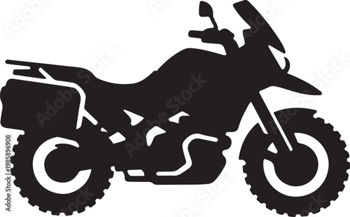 Adventure motorcycle silhouette, dual sport bike with luggage.