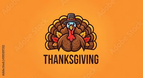 Cartoon Thanksgiving Turkey Wearing Pilgrim Hat Illustration.