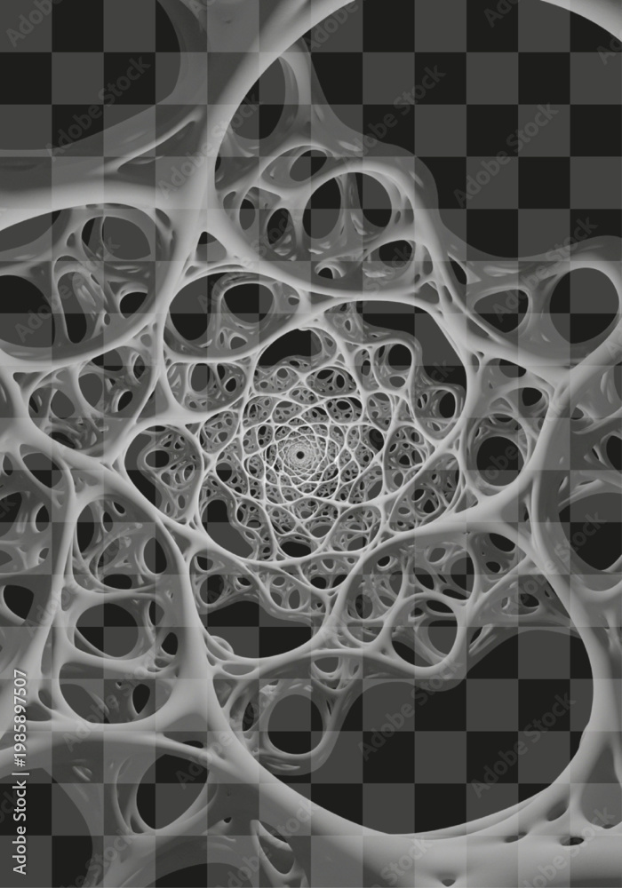 Obraz premium Abstract organic structure spiraling geometric network isolated on transparent background cellular fractal