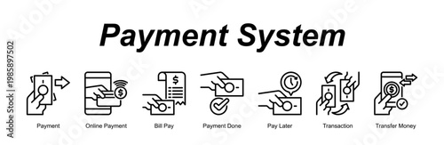 Payment System banner web icon vector illustration concept with an icon of Payment, Online Payment, Bill Pay, Payment Done, Pay Later, Transaction, Transfer Money
