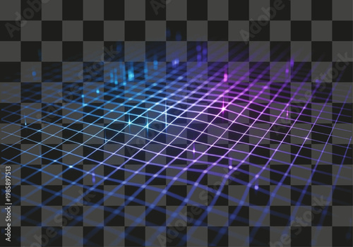 Futuristic glowing grid network spreading digital data lines isolated on transparent background abstract technology