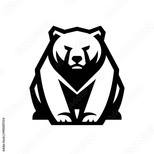 Black silhouette of a bear sitting on a white background, looking forward with a neutral expression.