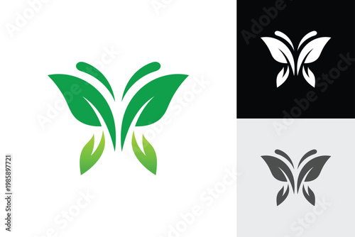 Leaf butterfly logo with green nature wings eco growth and transformation symbol