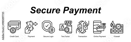 Secure Payment banner web icon vector illustration concept with an icon of Credit Card, Payment, Secure Login, Two Factor, Transaction, Online Payment, Firewall