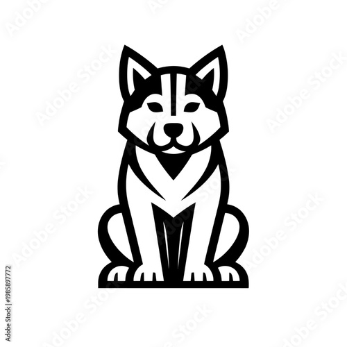 A sitting dog with a cute face and pointy ears on white background