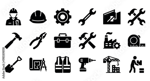 Labor web icons in line style. Labor day, construction, worker, gear, job, collection. Vector illustration.