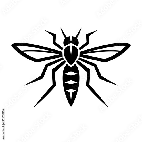 Black silhouette of a mosquito on a white background, insect illustration