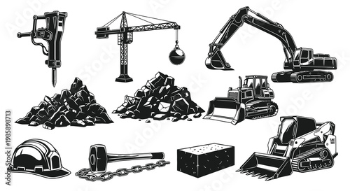 Heavy Construction Machinery and Mining Equipment Vector